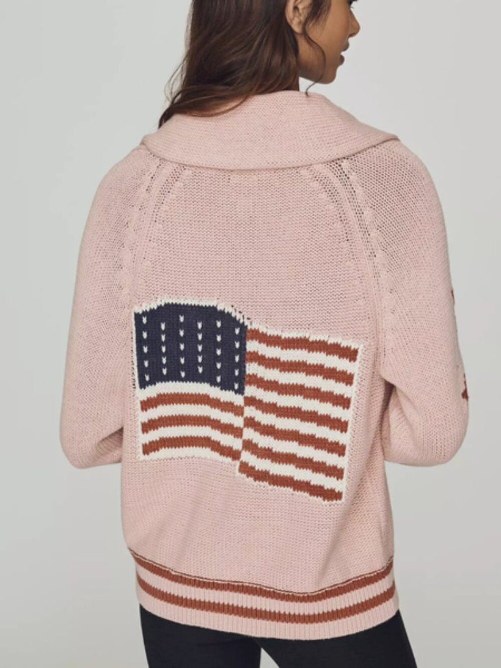 Anthropologie Maeve American Flag Cardigan Sweater XL NWT Pink Patriotic USA